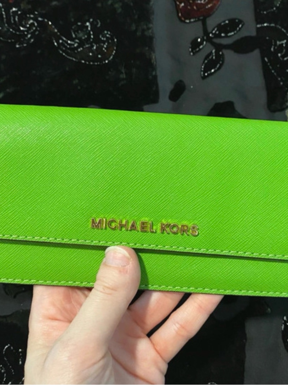 Michael Kors Jet Set Travel Neon Green Saffiano Leather Wallet